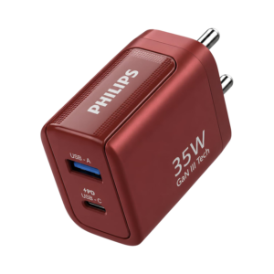 Philips 35W GaN III Fast Charger, Compact Dual Port USB-C & USB-A Wall Charger, Fast Charging Power Adapter